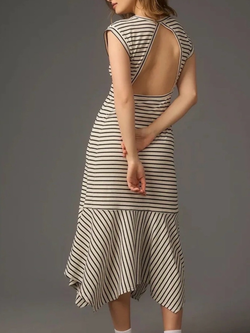 Anthropologie / Daily Practice Black and White Strip Backless Dress